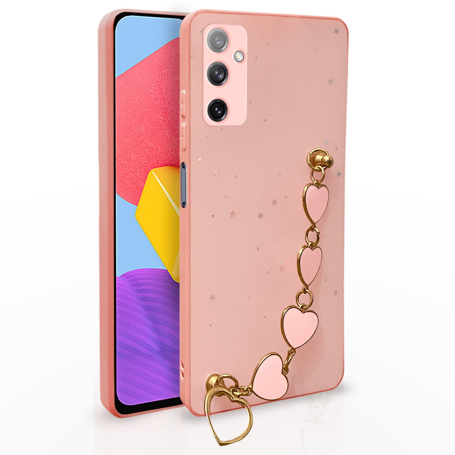Pikkme Samsung Galaxy M13 4G Back Cover for Girls | Heart Shaped Metal Chain Blocks | Sparkling Soft TPU | Case for Samsung Galaxy M13 4G (Pink) (B0BY878VGV) Amazon Price History, Amazon Price Tracker
