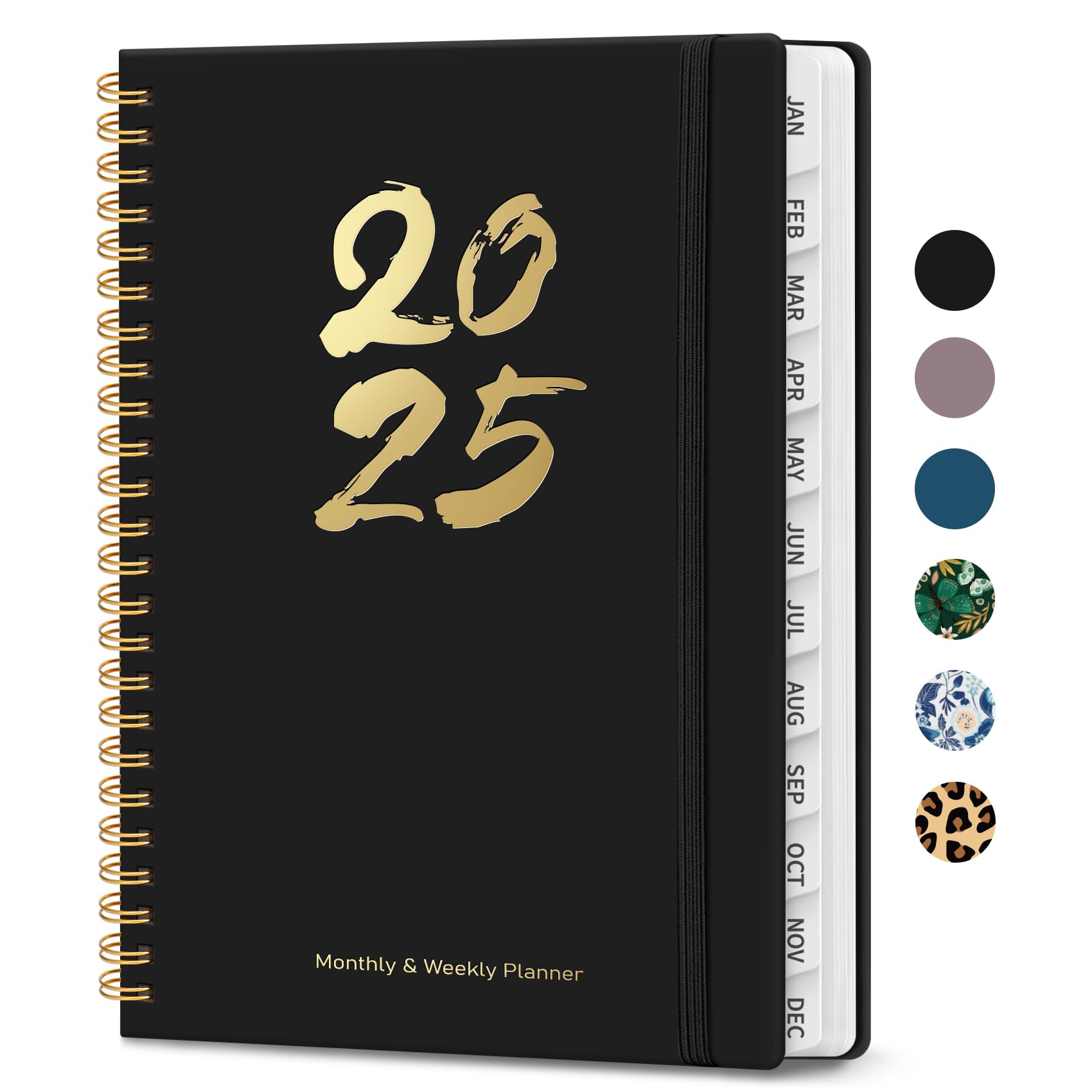 2025 Planner, Weekly and Monthly Calendar Planner Book (Jan 2025 - Dec 2025), Hardcover Planner 2025 with Tabs, Inner Pocket, Ideal Office Home School Supplies - A5 (6.3" x 8.5"), Spiral Bound, Black