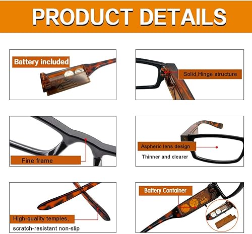 Miniatura 3 de Paquete de 2 lentes de lectura con luz LED brillante, lectores con luces, anteojos de lectura con luces en el marco, lupa iluminada, lector