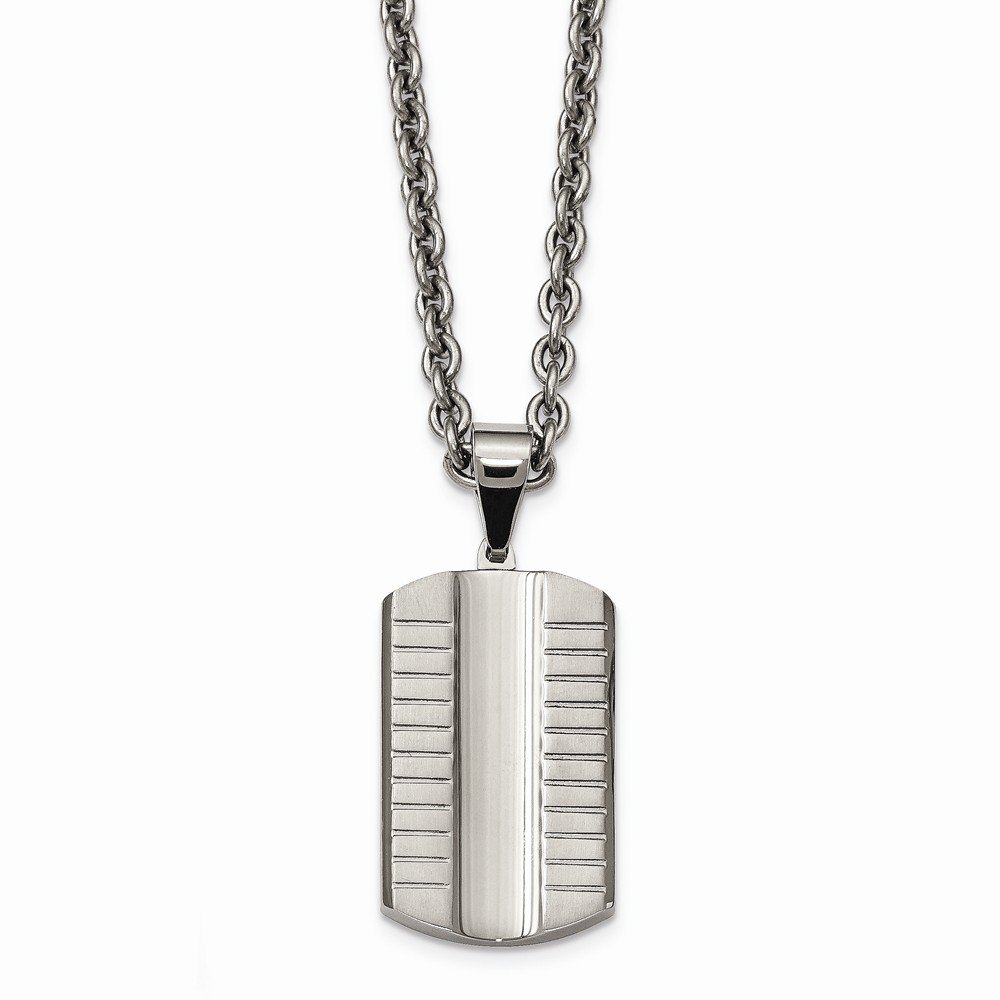 Solid Stainless Steel Brushed/Grooved/Concaved Dog tag Pendant Necklace Charm Chain 24