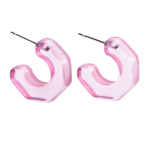 Leetie Lovendale Gracie Hugger Hoop Earrings, Hypoallergenic Hoop Huggies for Women, Made With Surgical Steel & Lucite, Lightweight & Comfortable,