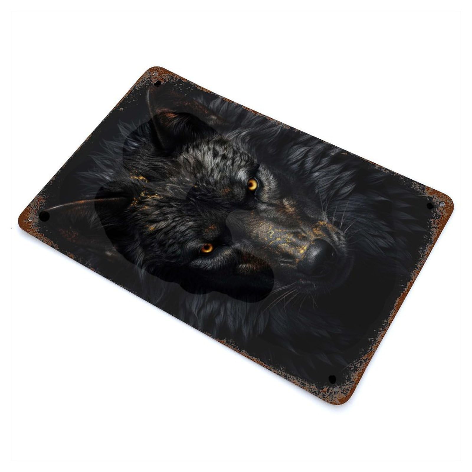 Retro Metal Sign Black Wolf of Luxury 11.8"x7.9", Retro Wall Decor for Living Room, Hallway And Home Decor