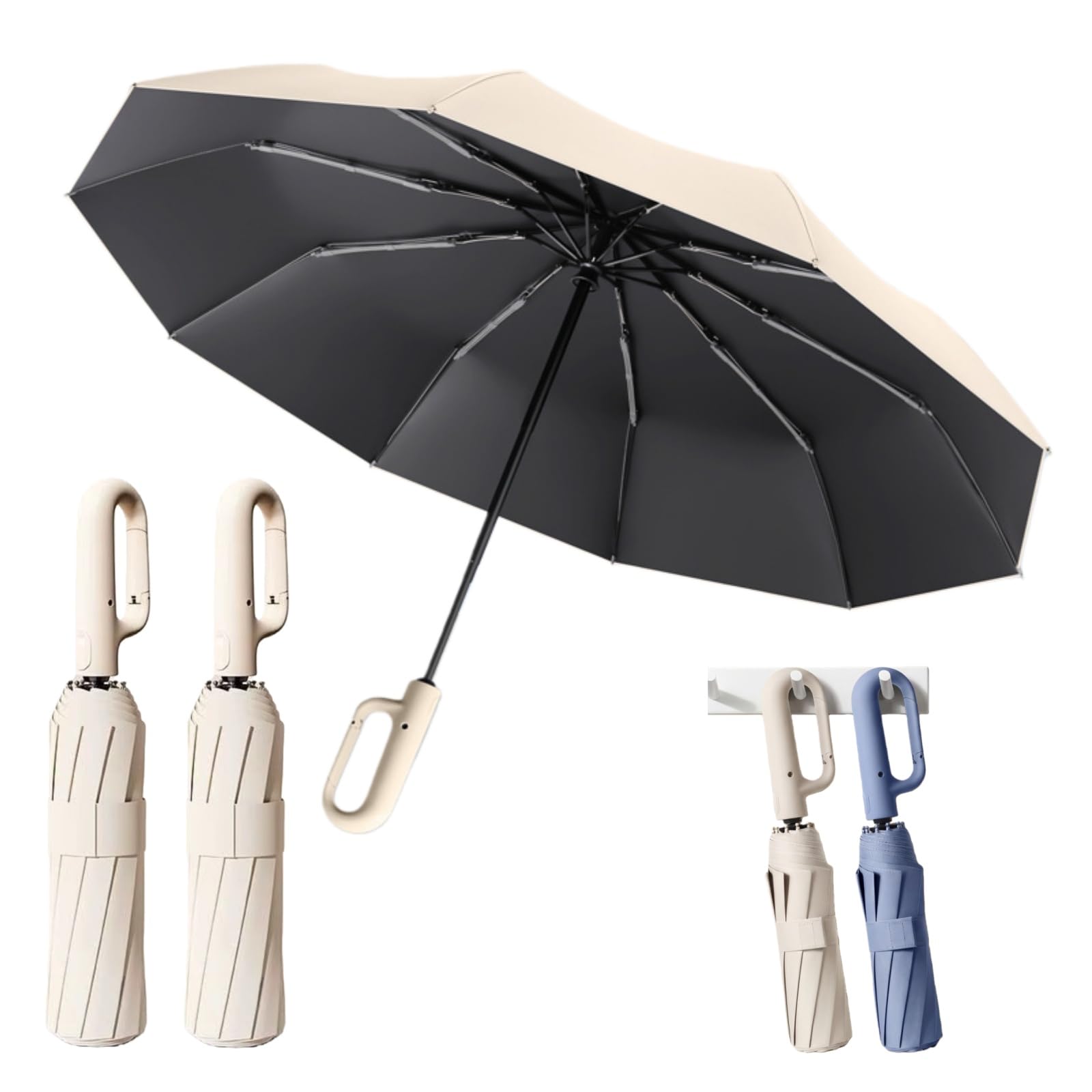 clippy paraguas automático reforzado 10 varillas fibra de vidrio acero resistente al viento impermeable plegable portátil viaje protección UV UPF50+ apertura cierre automático