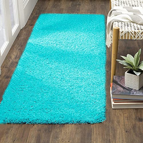 Image of Shaggy Floor Carpets for Living Room, Elegant Bed Side RunnerBedside Carpet, Office Sofa Area (1.5x4 Feet, Turquoise)