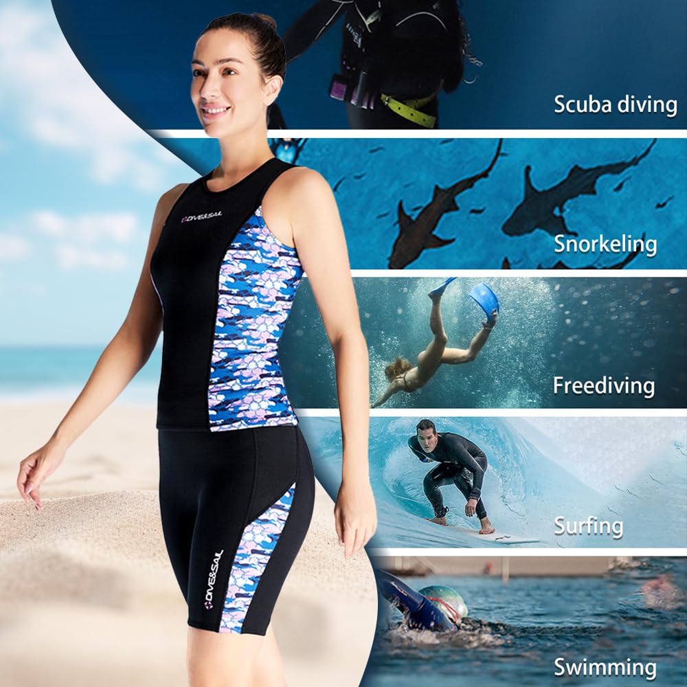 Damen-Neoprenhose, Neopren-Shorts, 2 mm, Thermo-Schwimm-Leggings mit verstellbarem Kordelzug am Bund zum Surfen, Tauchen, Kajakfahren