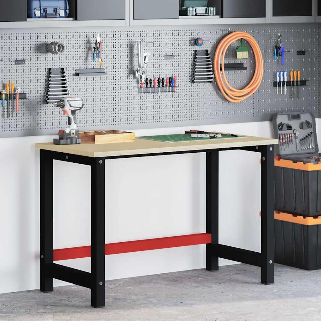 vidaXL Banco de Trabajo 120x57x79 cm Metal con Recubrimiento en Polvo Negro Rojo Industrial