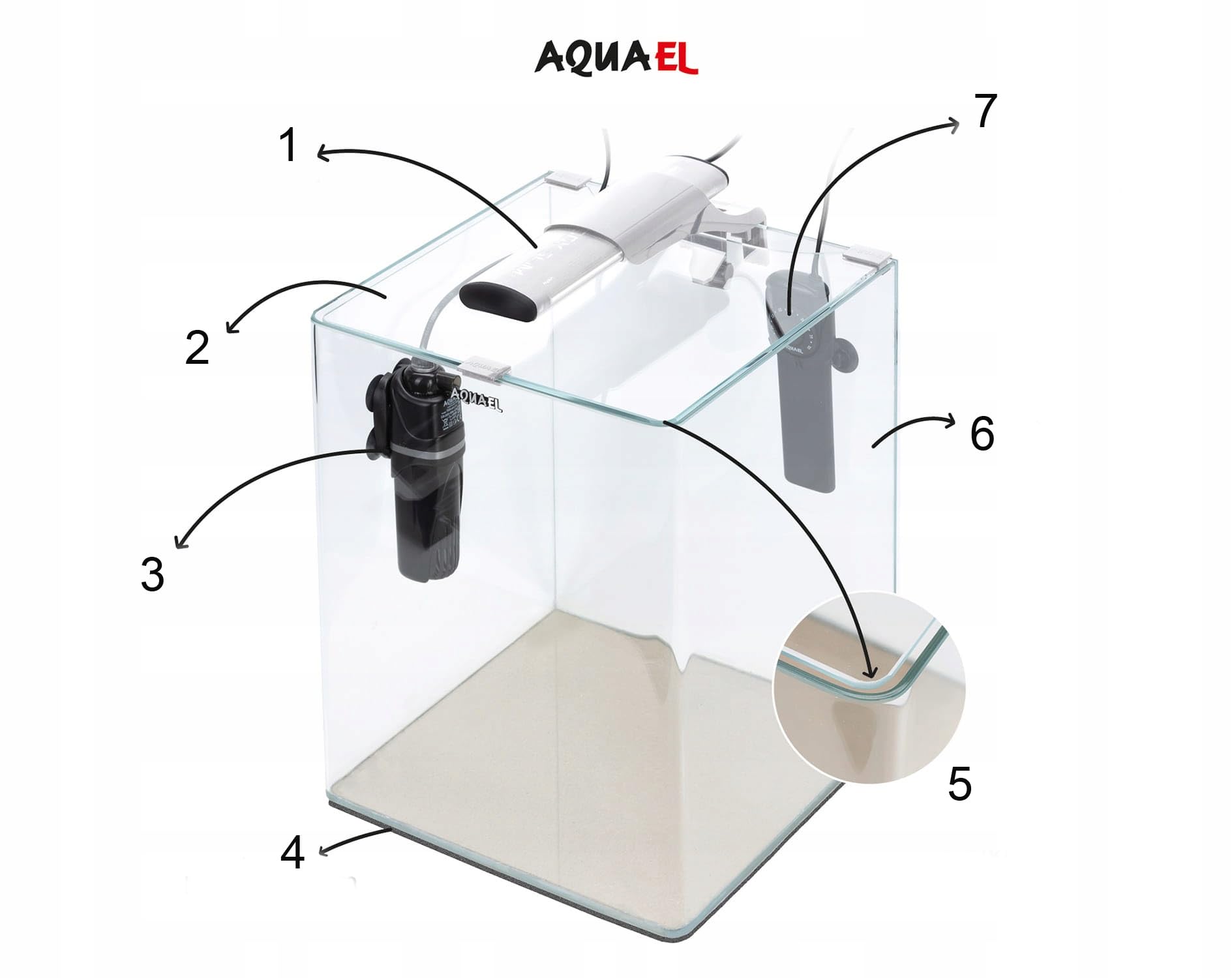 AQUAEL OptiBent - Juego de Acuario con Accesorios, 20 cm, Color Blanco, 25 x 25 x 30 x 19 l, de Cristal Extra Claro