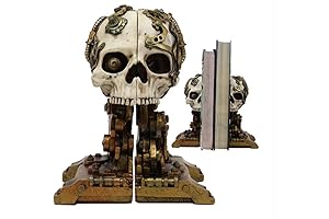 Captivating Steampunk Skull Bookend Adorns Your Bookshelf with a Touch of Enigma