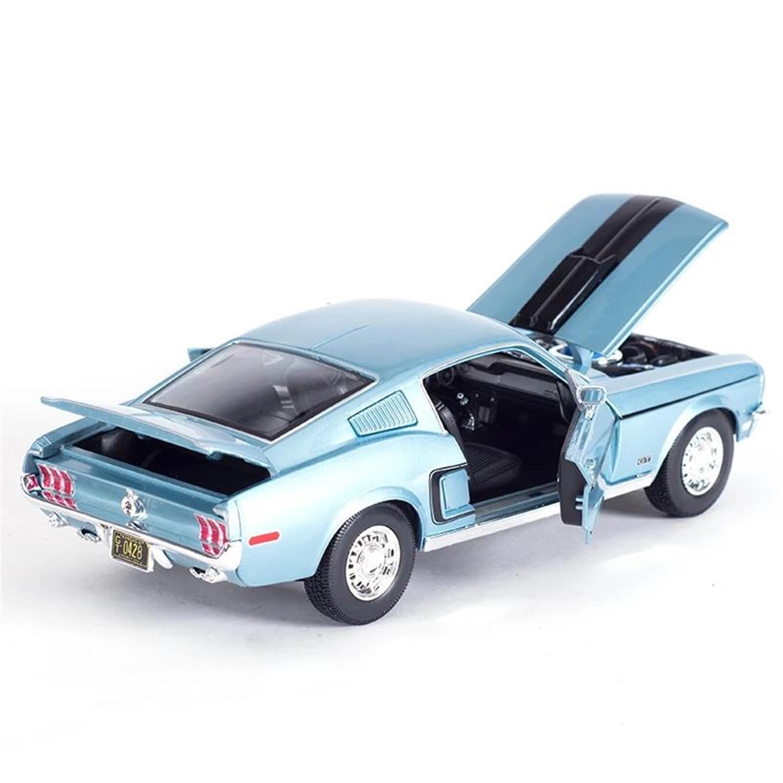 Metallo Scala Replica 1 18 Per 1968 Ford Mustang GT Cobra Jet Sports Car Statico Die Cast Veicoli Modello Auto Giocattoli Da Collezione(Blu)