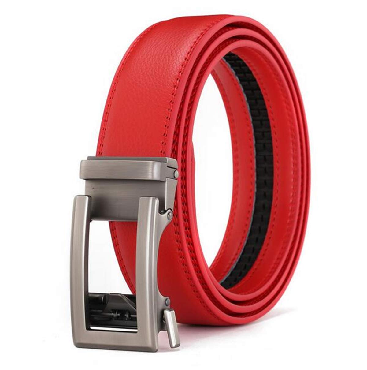 Addfect Men's Red Automatic Real Leather Business Leather Belt For Leisure With Automatic Buckle Width 3.5 Cm Multi-Colou - Black - Large