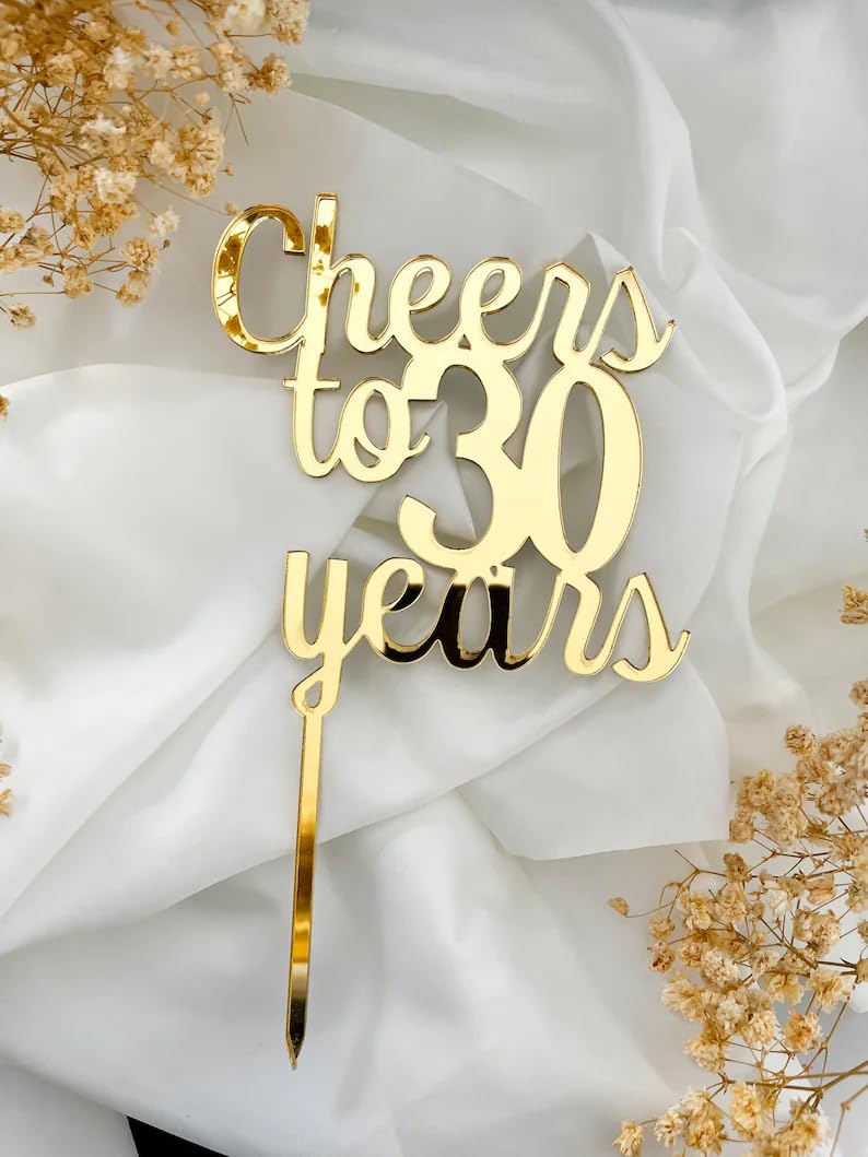 Photo 1 of 1 pcs Cheers to 30 Years Cake Topper - 30th Birthday Cake Decorating Supplies, Perfect for 30th Anniversary or Thirty Birthday Party, Photo Booth Props