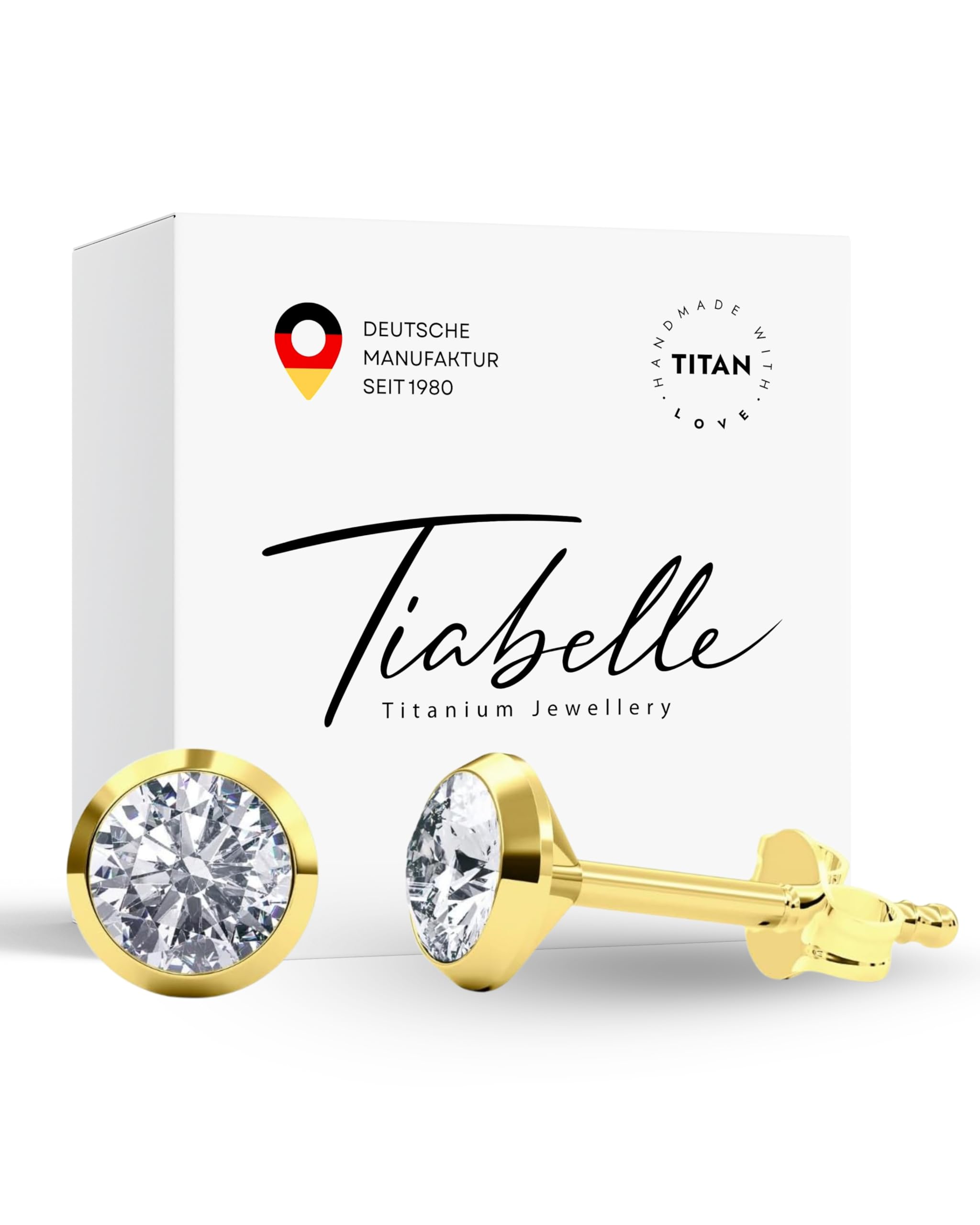 TIABELLE – Ohrstecker TRUMPET aus Titan mit funkelnden Zirconia Steinen | Hautverträgliche Ohrringe in zeitlosem Design | Leichter Damen Ohrschmuck für besondere Anlässe, Alltag und als Geschenk