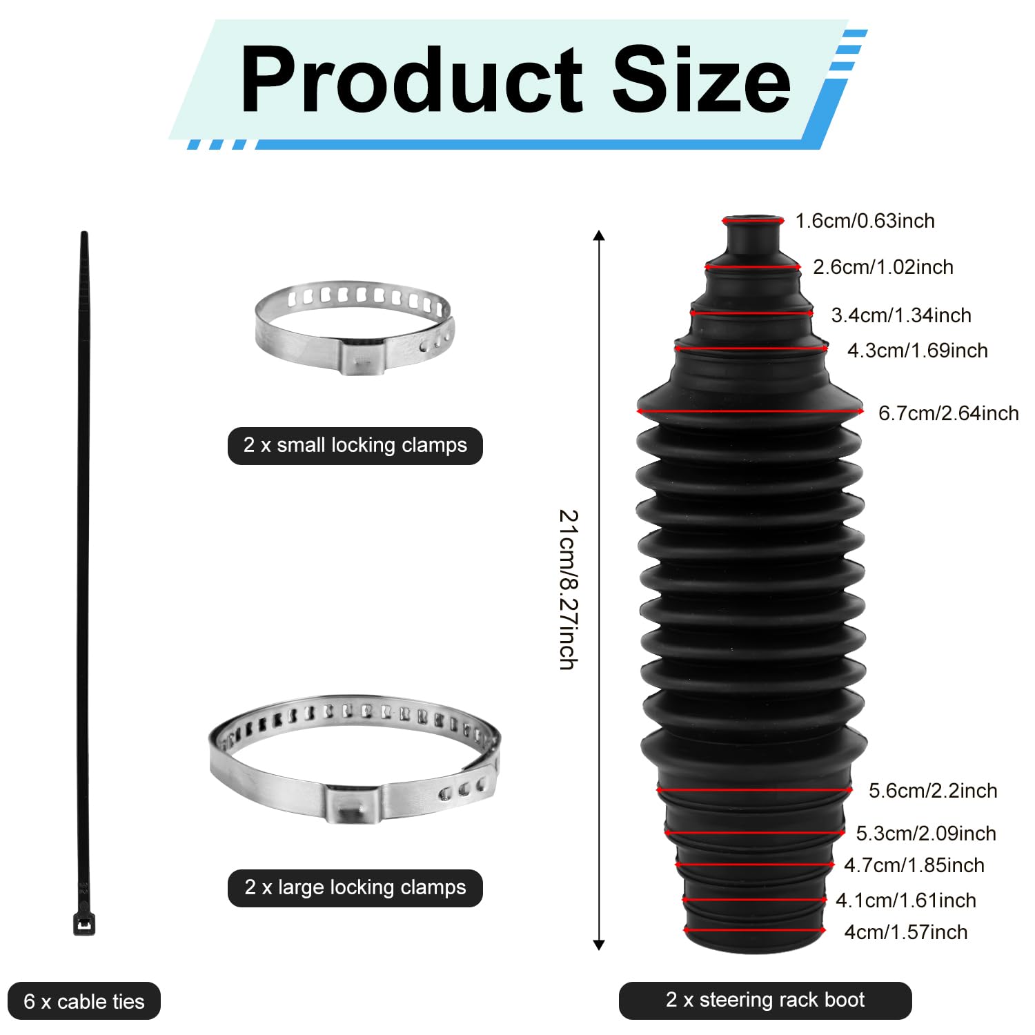 2pz Soffietto Cremagliera e Pignone per Auto, Set di Soffietti per Cremagliera Dello Sterzo Kit di Soffietti per Tiranteria Interna in Silicone con 4 Morsetti di Bloccaggio e 6 Fascette Cavi
