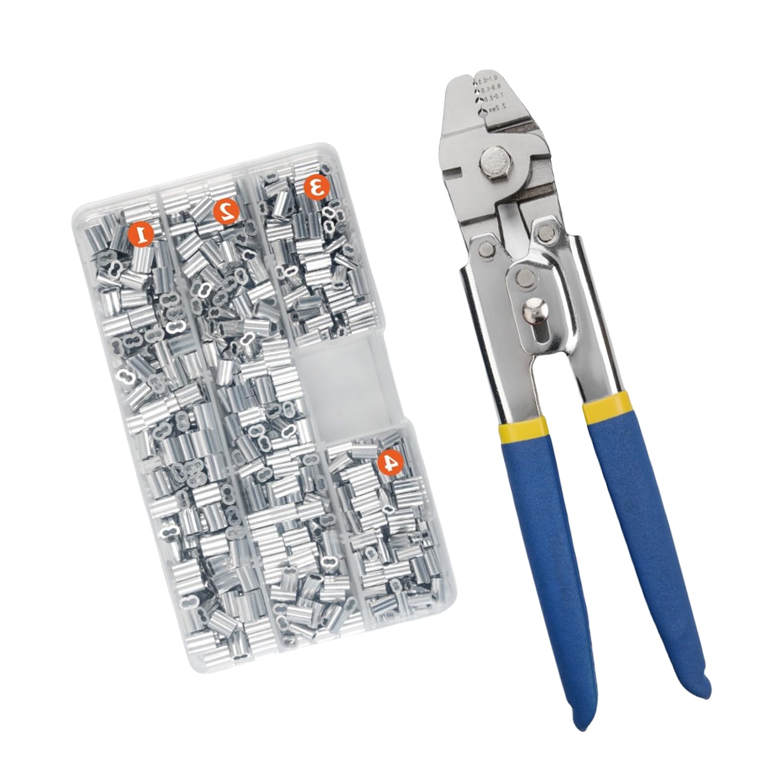Wire Rope Crimping Tool Pliers Kits with Aluminum Rings Sleeves Up to 2.2mm for Electrical and Outdoor Use Wire Crimper Fishing Line Crimper