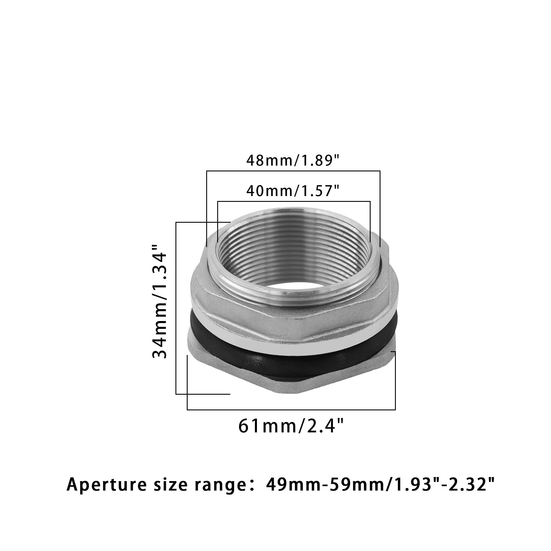 Stainless Steel Bulkhead Water Tank Fitting - 1/2" With Rubber Gasket, For Aquariums, Rain Barrels