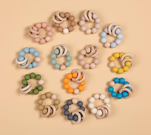 Miniatura 4 de Socub Juguete de dentición para bebés, anillo de dentición orgánico, mordedera de silicona y haya para bebés de más de 3 meses, sin BPA, arcilla