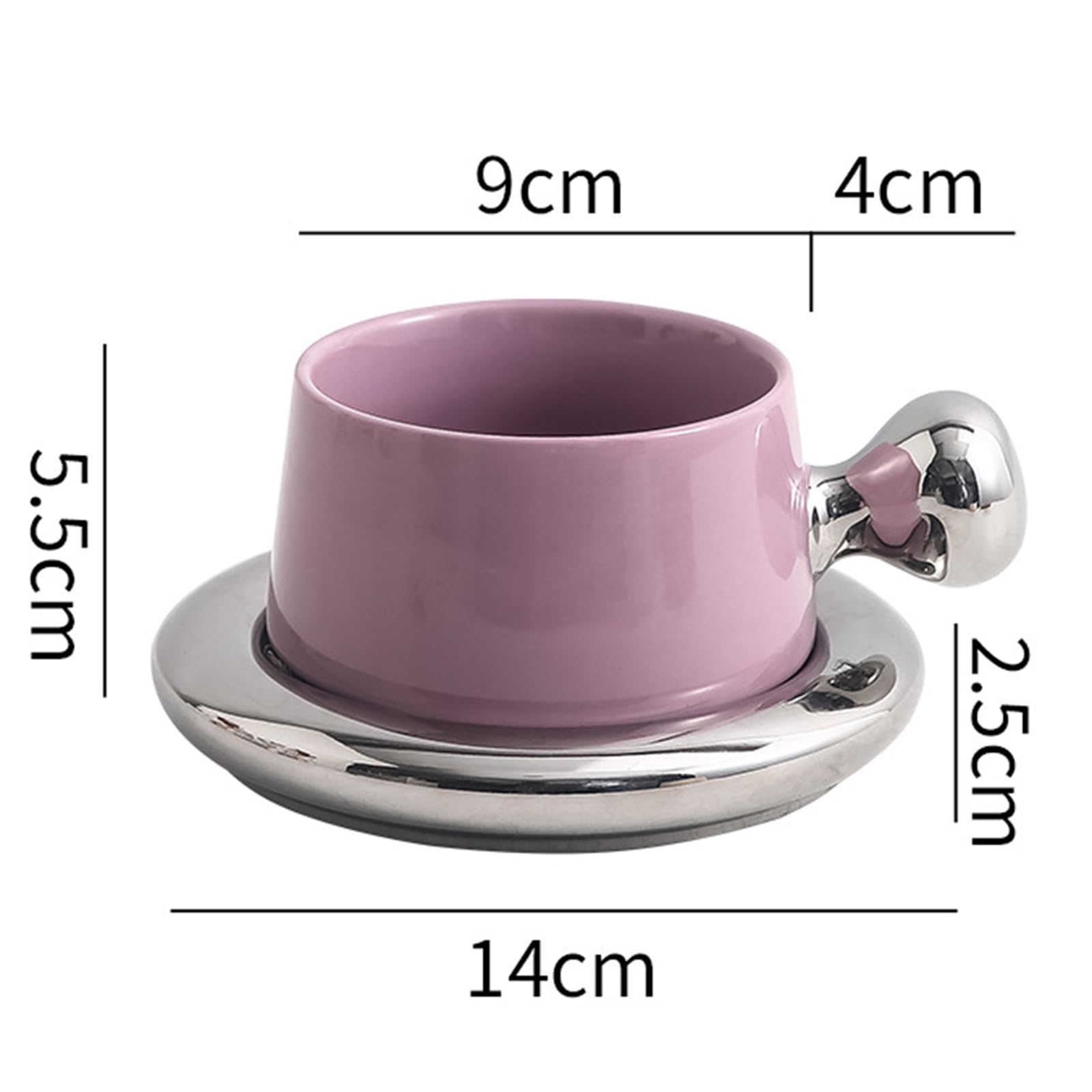 soulnioi Ceramic Coffee Mug 260ml Cute Cup with Coaster,Tea Latte Cup with Handle for Office and Home Gifts for Women Girls (Silver Purple) - Image 2