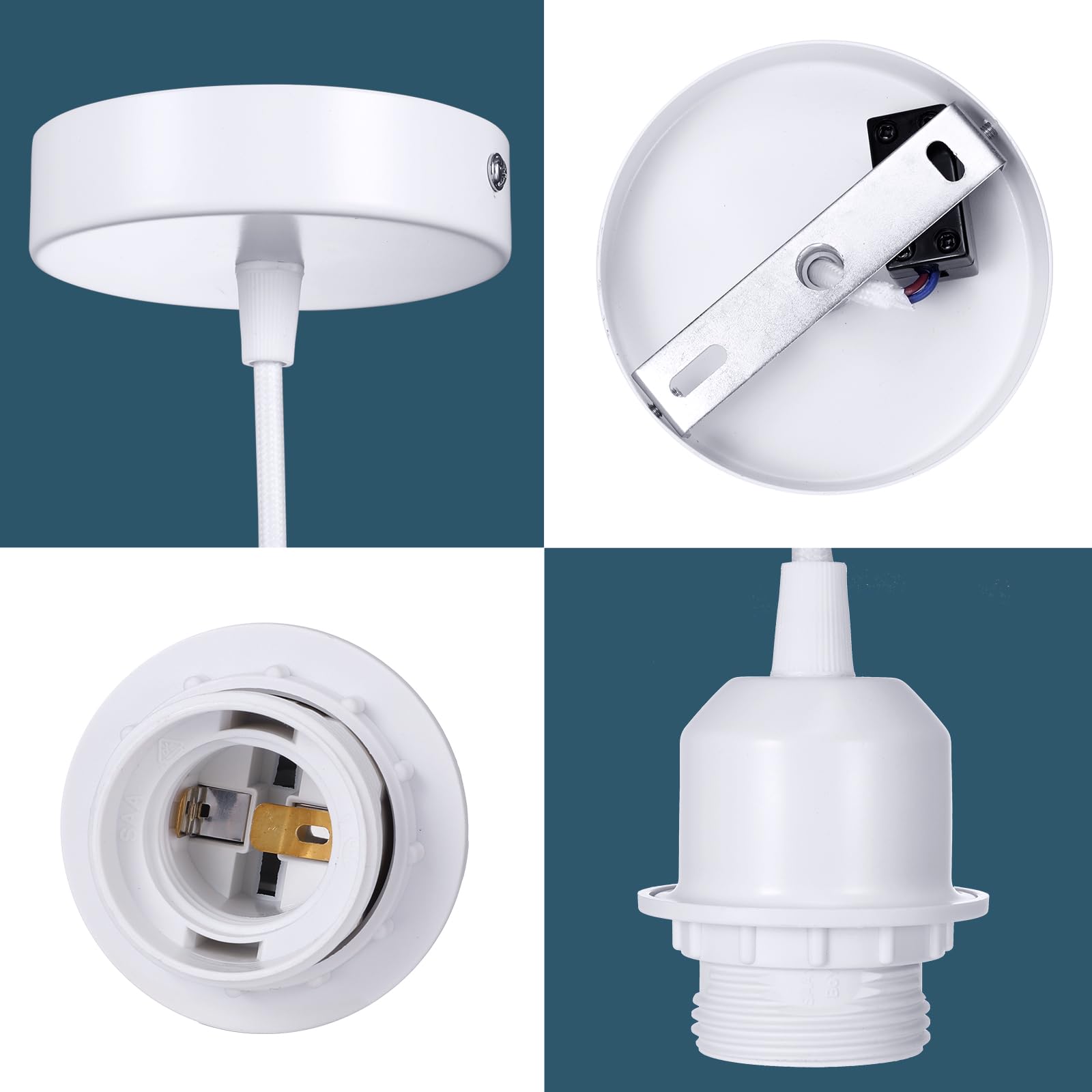 Linkind Portalámpara E27 de Metal Para Lámparas Colgante, Casquillos para Bombillas con Cable Ajustable 100 cm, Compatible con Pantalla de Lámpara de Techo (Blanco)