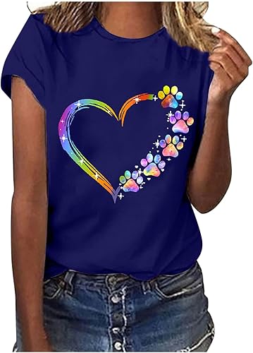 ZunFeo Camisetas divertidas de verano para mujer, de manga corta, con estampado de corazón, ajuste holgado, cuello redondo, túnica de longitud
