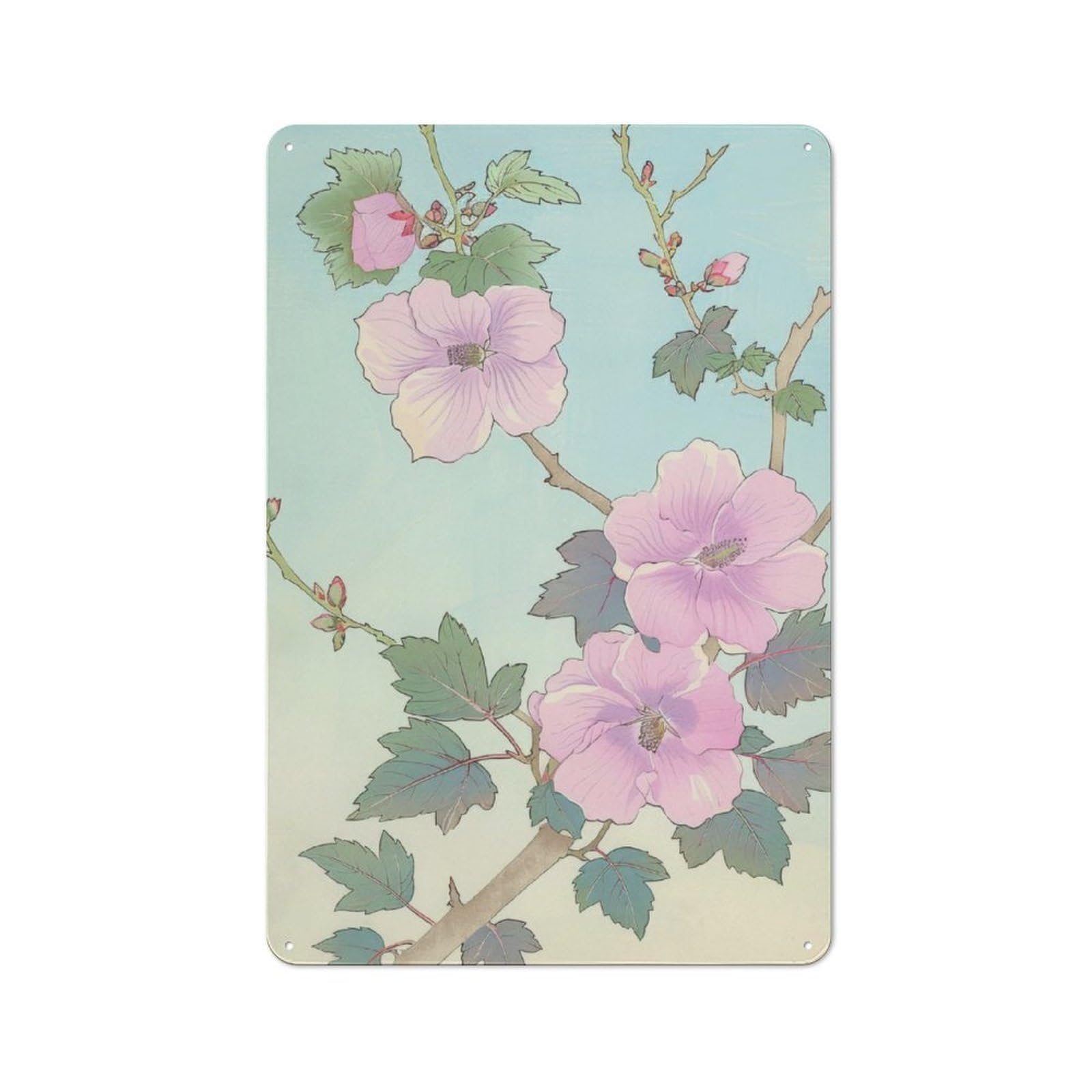 Junmoney Flower Japan Painting Rustic Metal Plaque 30X20cm For Lounge Or Reading Corner, For Home Office, Studio And Craft Room Walls
