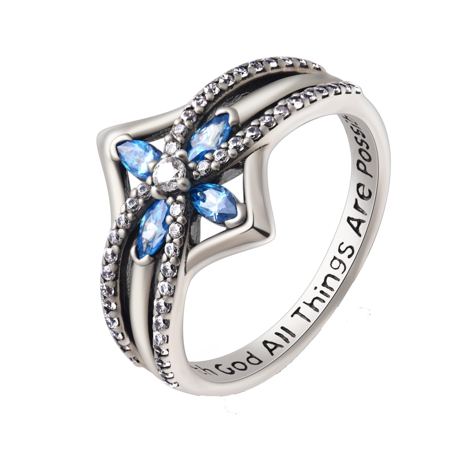 Cross Ring Vintage Tone Sterling Silver With God All Things Are Possible CZ Band Rings Size (sterling-silver, 9)