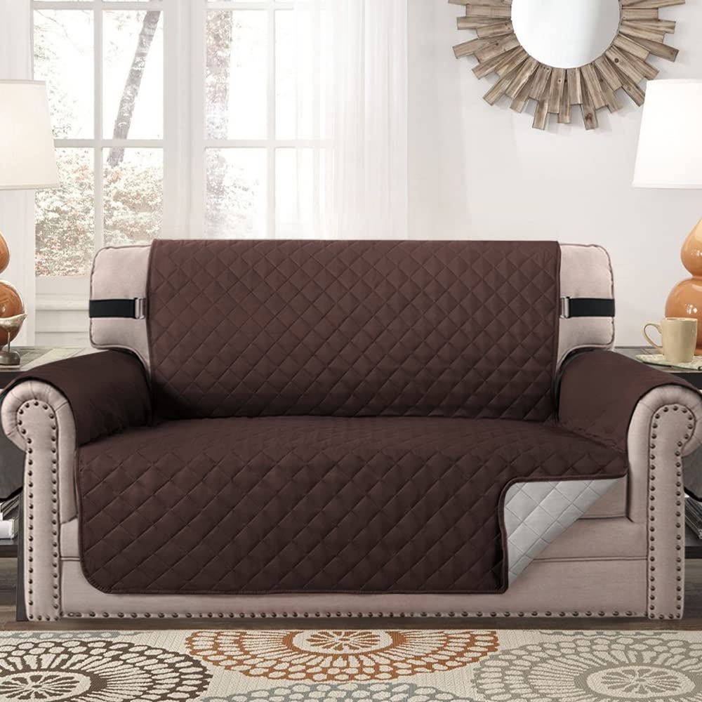Topchances Sofa Covers Loveseat Couch Covers Waterproof Sofa Slipcover for Sectional Sofa Chaise Reversible Furniture Protector with Elastic Straps for Dogs Cats (Brown - Image 2