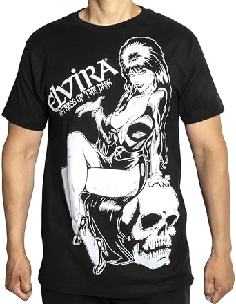 Elvira Mistress of The Dark Comic Skull Glow Jumbo Print Gothic Horror T-Shirt