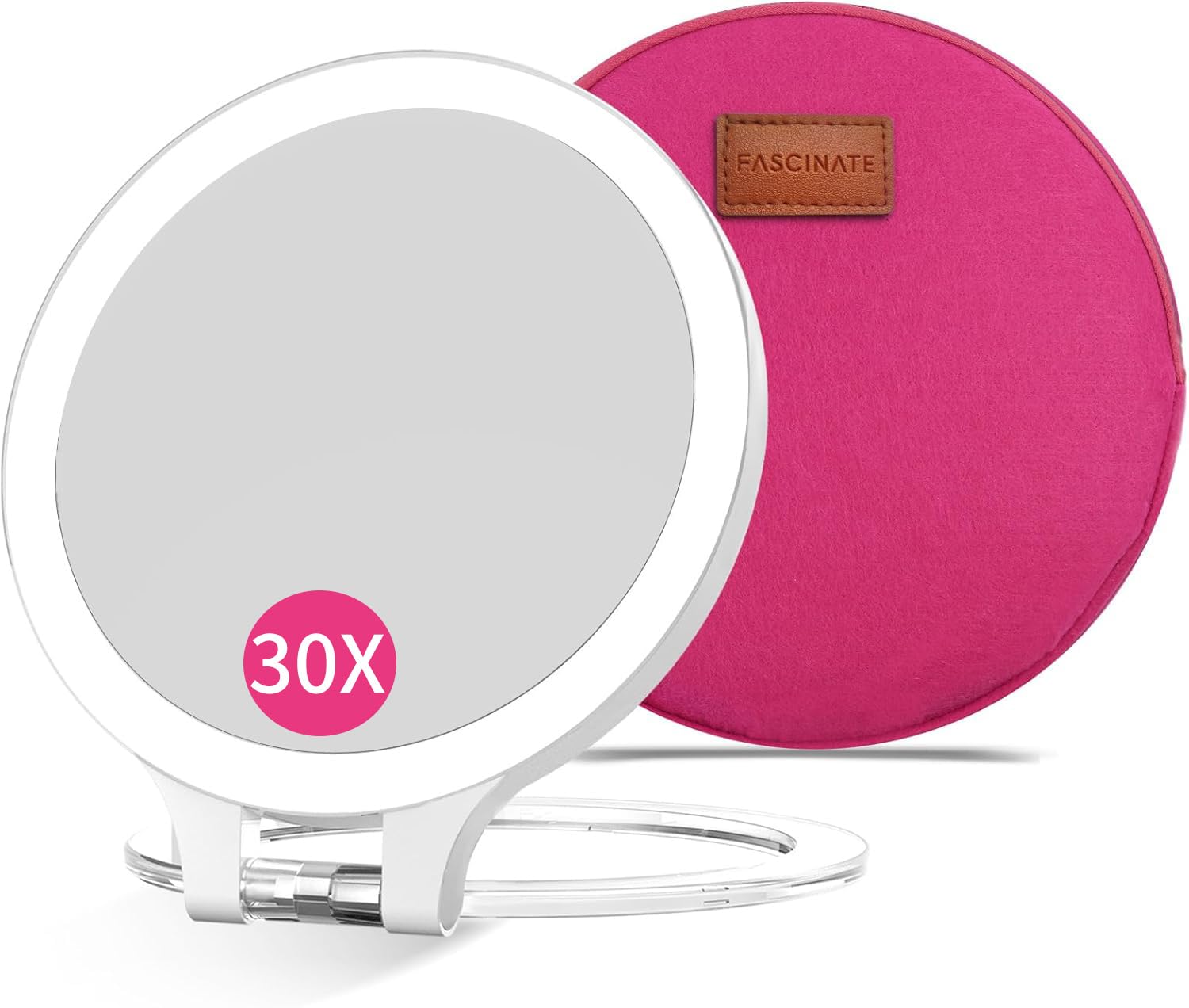 FASCINATE Magnifying Mirror 30X 1X Double Sided Magnification Makeup Vanity Mirror Rechargeable Lighted Mirror with 3 Color Lighting Modes Adjustable