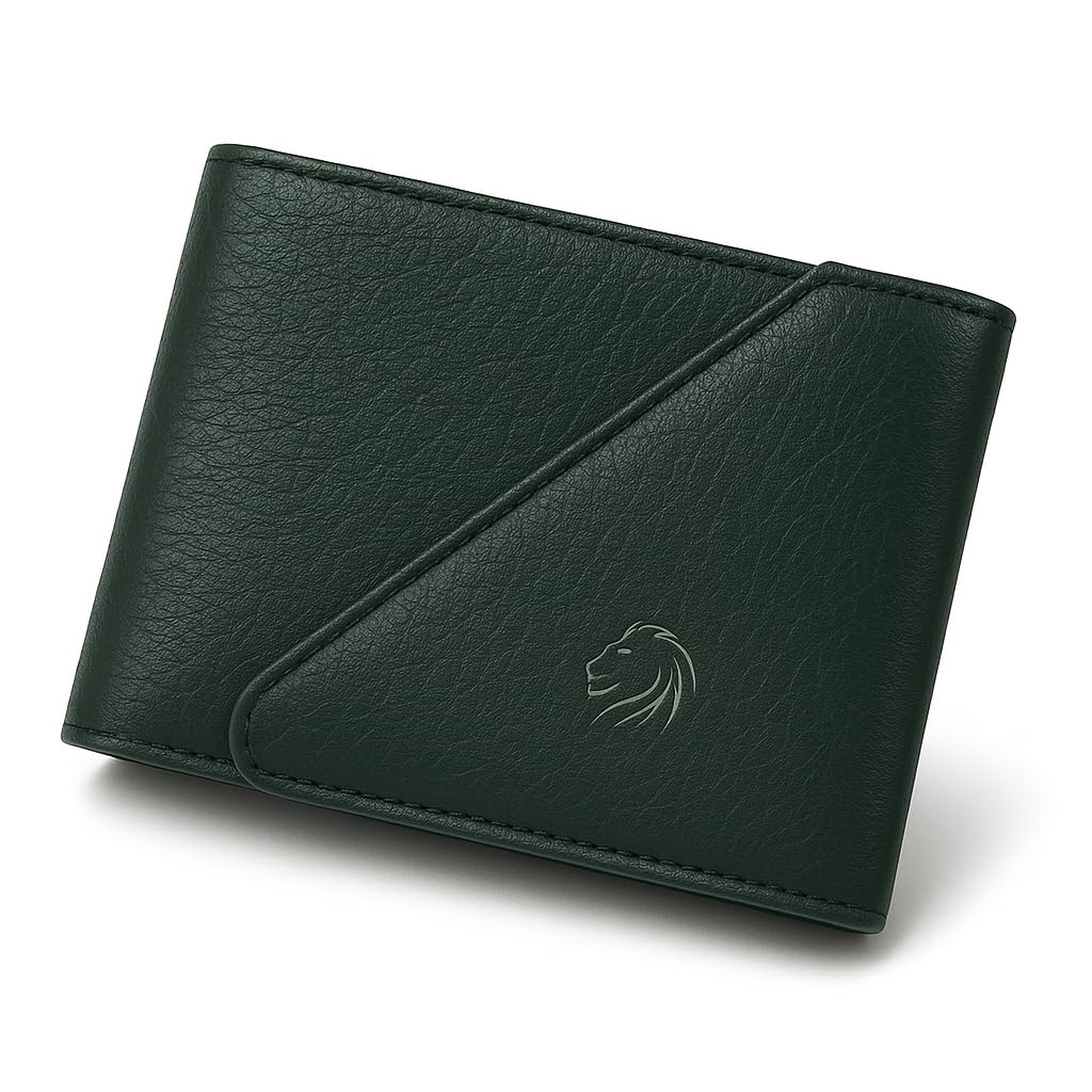VEMILIO Men’s Vegan Leather Wallet for Men | Edge Cut Slim Bi-Fold Gents Purse | Stylish Wallet with Coin Pocket | 3 Card Slots | ID Window & 2 Currency Compartments (Green)-image-18