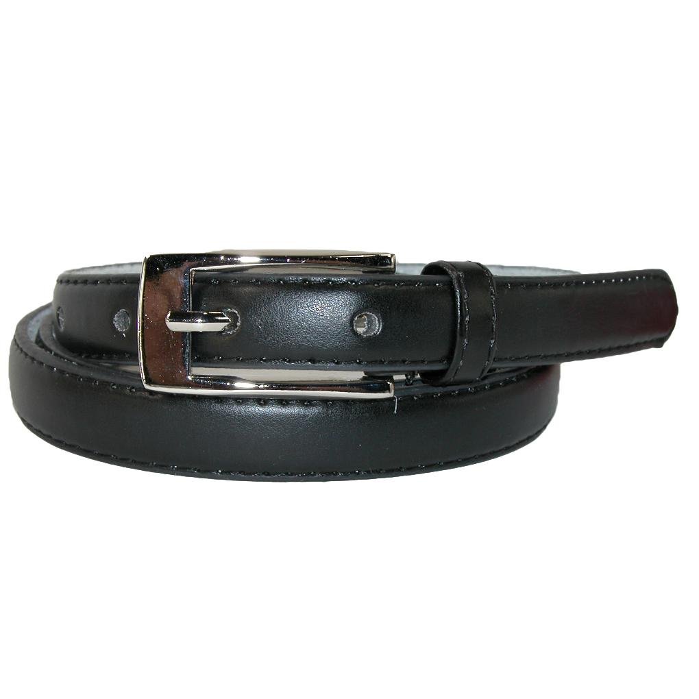CTM Women's 19 mm Skinny Leather Dress Belt Silver Buckle, Medium, Black