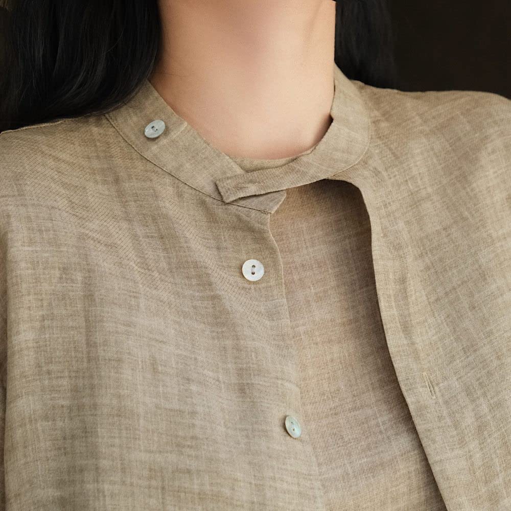 Damen Oberteile,Damen-Leinenbluse, Übergroße Sommer-Langarmhemden, Stehkragen-Oberteile, Elegante Bluse, T-Shirt-Jacke, Lockere Bluse, Tunika, Sweatshirt-Oberteile Für Frauen