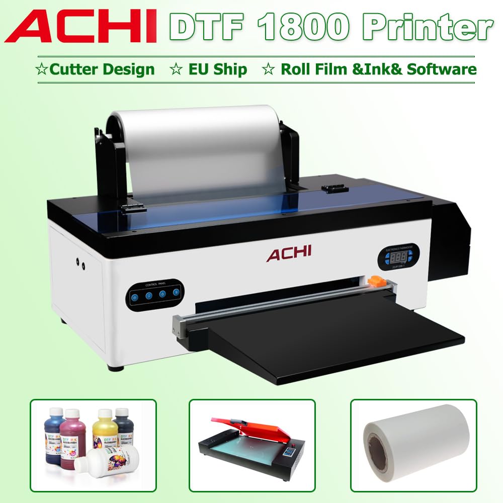 CNCZONE DTF - Rollo de impresora y hoja 2 en 1, transferencia de calor de 100 m, película de PET, impresora directa a película, 500 ml CMYKW (L800, 250 ml de tinta)