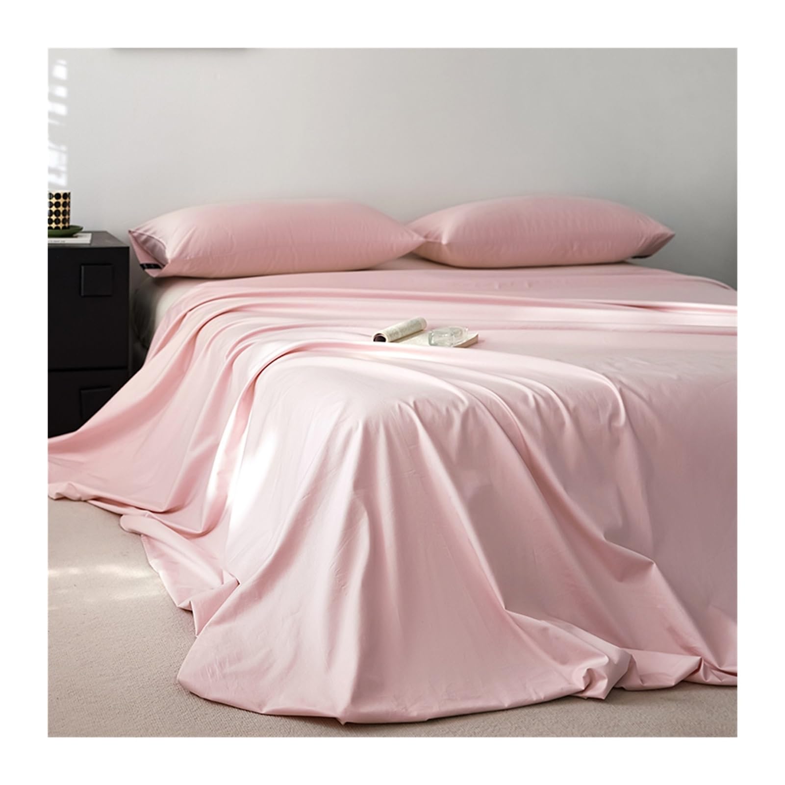 Betttuch Bettlaken Haushaltstuch Leintuch ohne Gummizug 180x230 245x250 245x270 Langstapeliger Baumwolle Kühle Atmungsaktive(Pink,245x250cm)