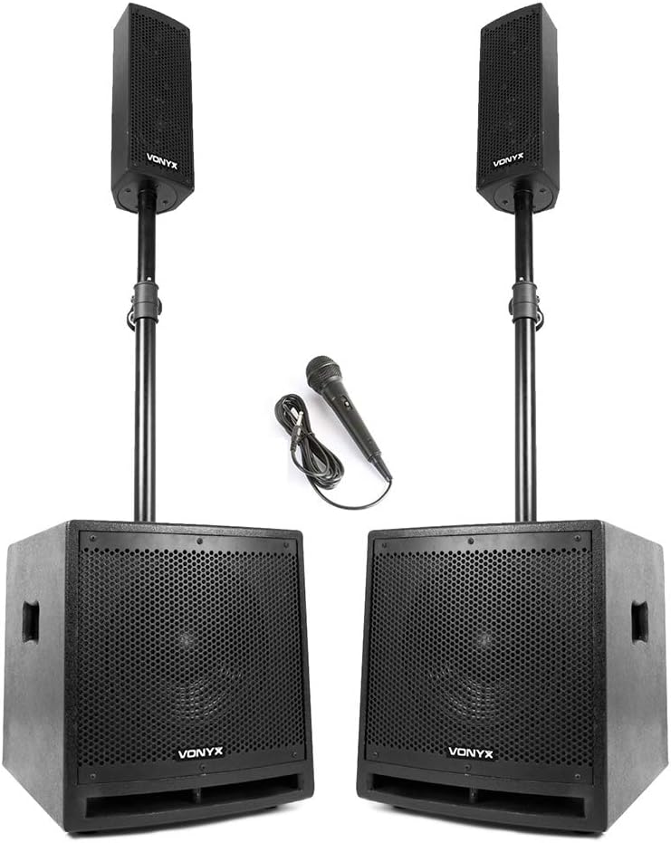 Vonyx VX1000BT-2 Column Array Speaker Set, 1000W Active Powered PA Speakers, Portable Bluetooth System for DJ Events, Parties, Live Music, Clear Sound Performance