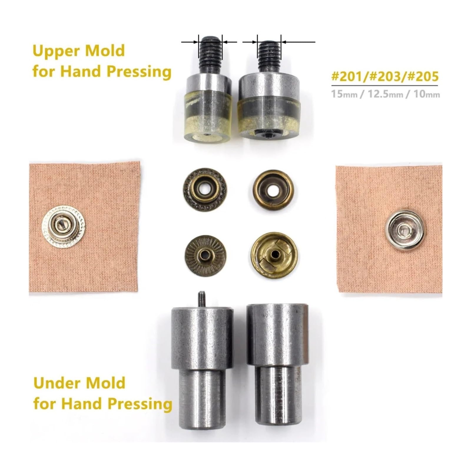 Snap Fasteners Botón Die 50 juegos de botones a presión metal 12,5/15 mm | Con 1 Juego de molde de interfaz de rosca for sujetar botones de presión, herramienta de instalación(Black-15mm)