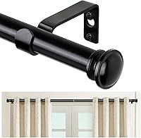 TONIAL Adjustable Curtain Rod 32-58 Inch Telescoping Drapery Rod for 20-53 Inch Windows, Sturdy 3/4" Black Single Rod with Cap Finials
