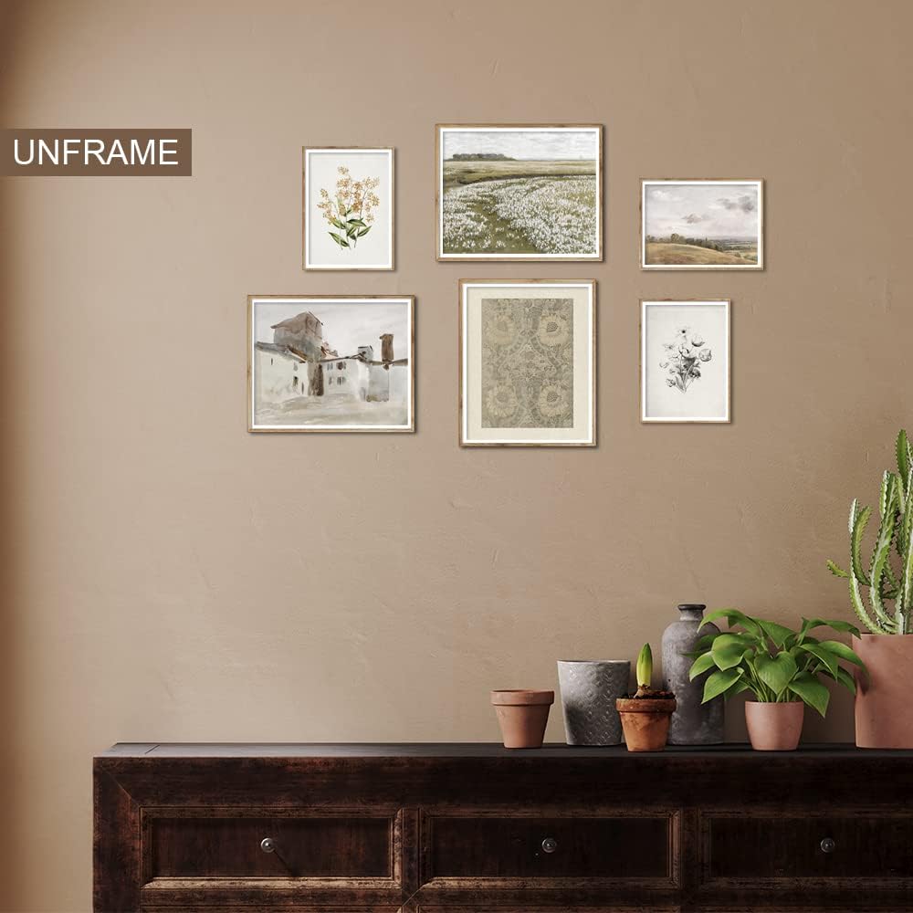 Vintage Botanical Wall Art -Neutral Wall Art prints for wall decor for Rustic Farmhouse Kitchen, Bathroom, Bedroom Poster Print Wall Decor - Preppy Room Decor Aesthetic Vintage, Nature, Tree Sketch Set of 6 landscape wall art.: Posters & Prints