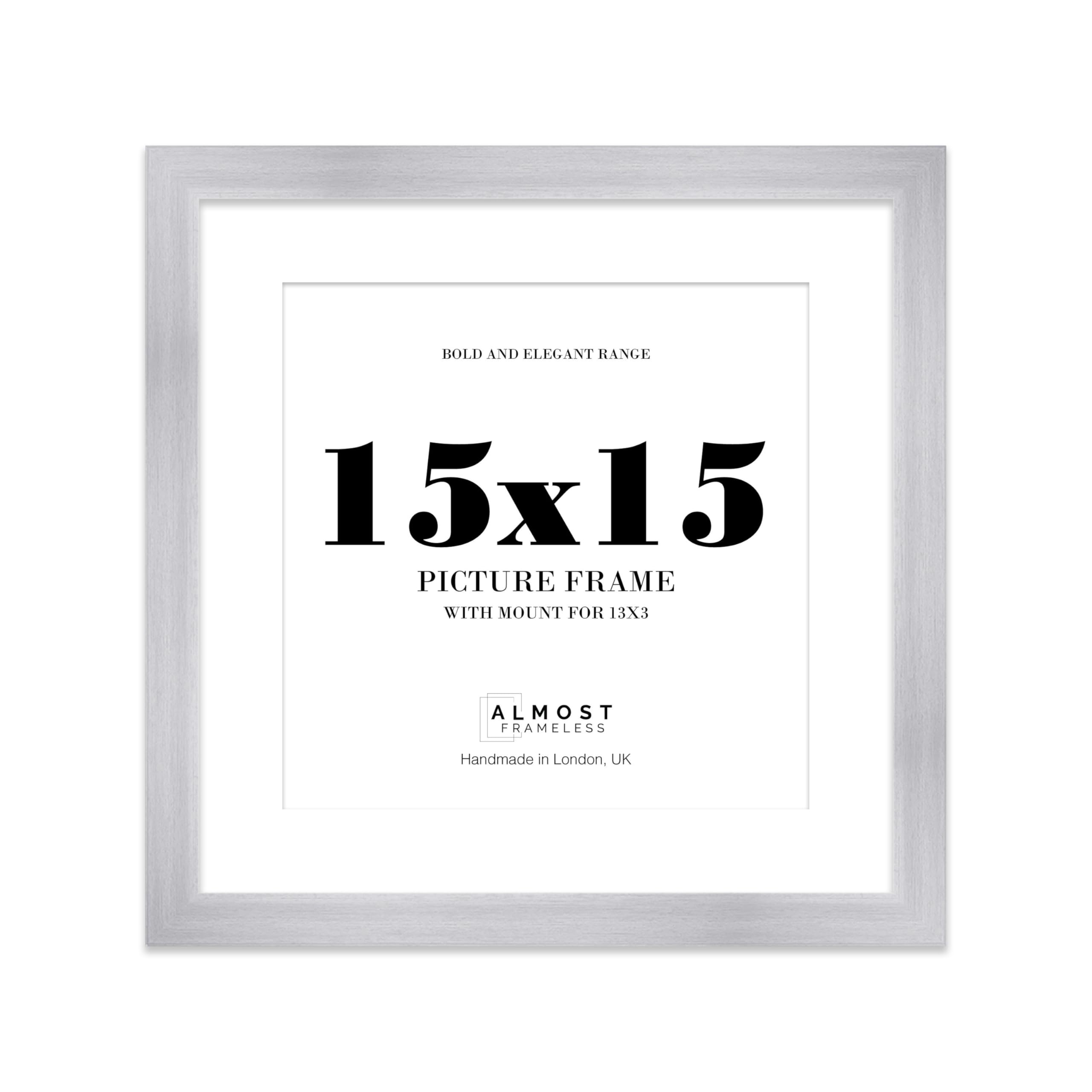 15x15 Silver Square Frame With Mount for 13x13 Pictures 28mm Edge Frame Display with Wall Hooks, 1 Pack