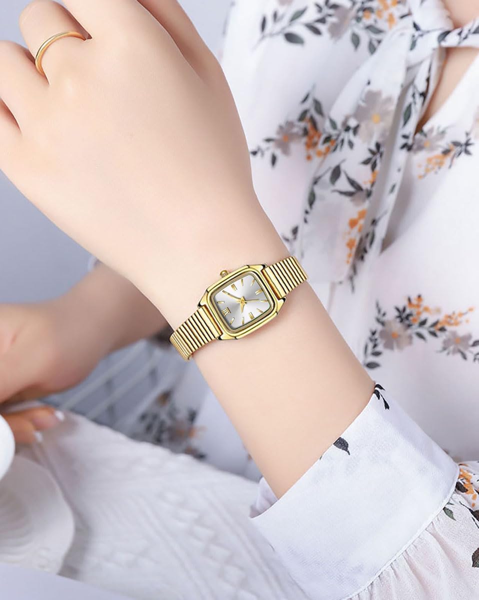 BESTKANG Vintage Square Women's Watch Stainless Band Women's Waterproof Easy-to-Read Gold Quartz Watch - Image 2