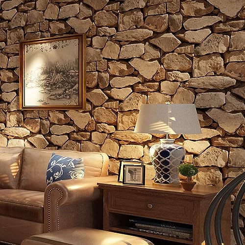 Trafagala 3D Wallpaper - Retro Stone Pattern Stone Marble Wallpaper for Living Room, Bar, Restaurant, Cafe | 53x950cm