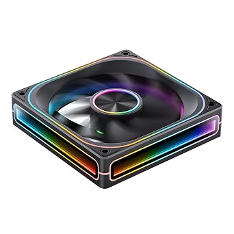 JONSBO ZA-120B PC Case Fan, Silent Computer ARGB Fan with 4-Sides Infinity Mirror 2400RPM, PWM Integrated M&F Head,Aluminum Nameplate, 28MM Thick,Black