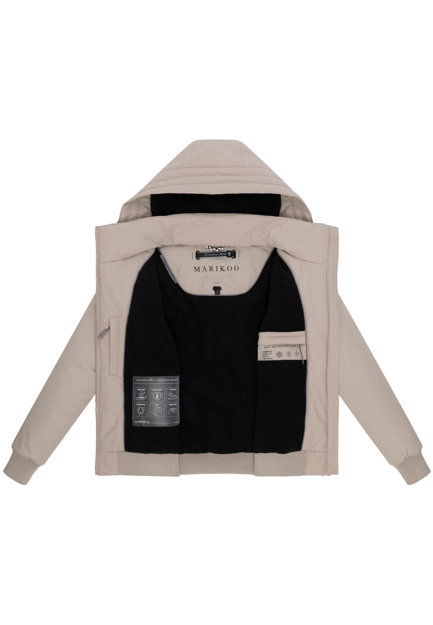 MARIKOO Damska kurtka zimowa (XS-XXL) – wiatroszczelna, wodoszczelna, z kapturem, miękka podszewka polarowa – N084
