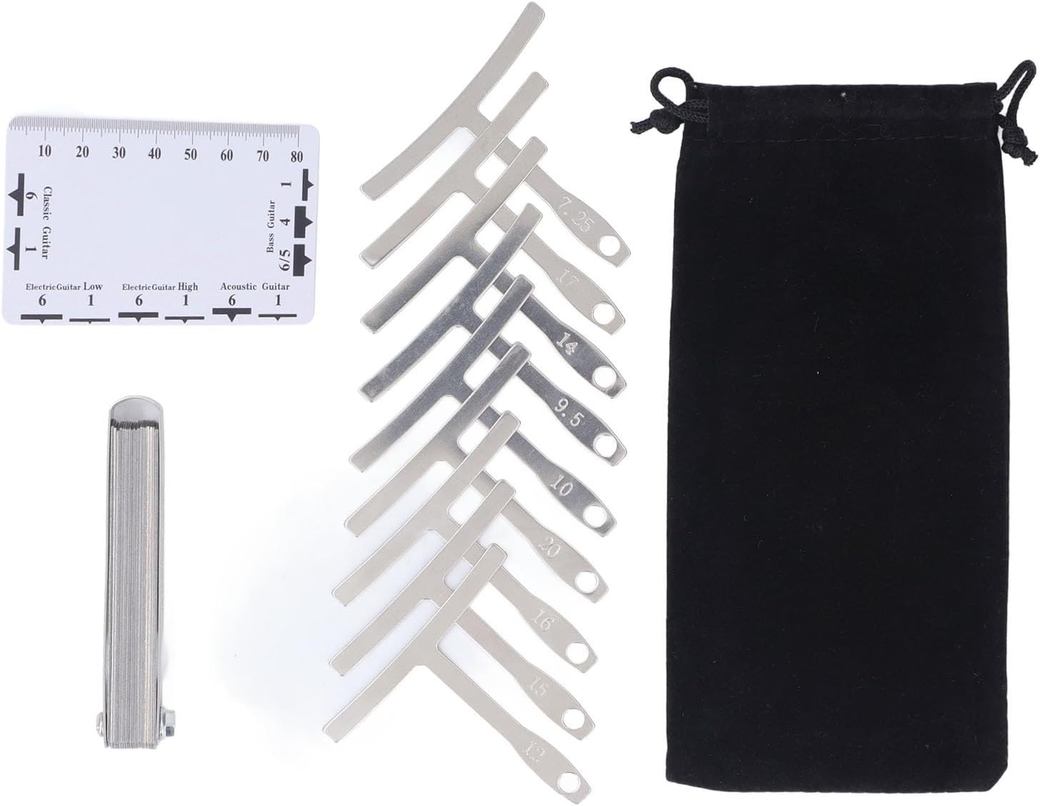 Pilipane Fretboard Radius Ruler String Action Height Gauge Guitar Measurement Tool Set Stainless Steel Foldable Feeler Gauge for Electric Bass Acoustic Guitars Professional Luthier Repair