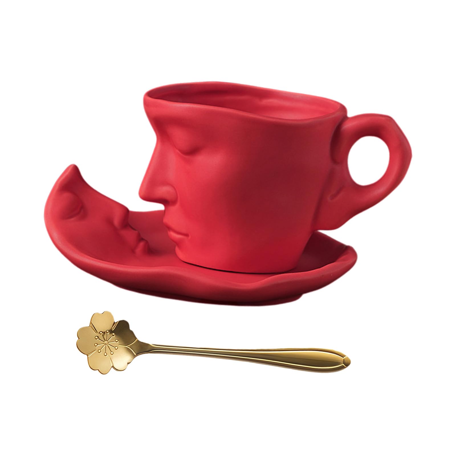 Lerpwige Luxury Artistic Kiss Couple Design Ceramic Coffee Mug Valentine Gift Drink Cup and Saucer Set for Home Use Gift Mug