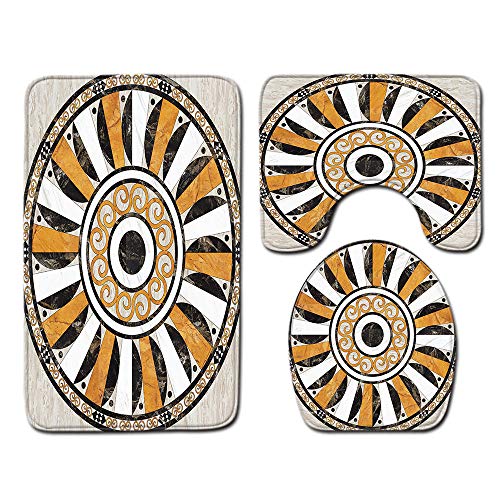 Badteppich Barockes Beige Badvorleger Set 3 teilig Badematte rutschfest Saugfähig Badezimmerteppich Waschbar Fussmatte…