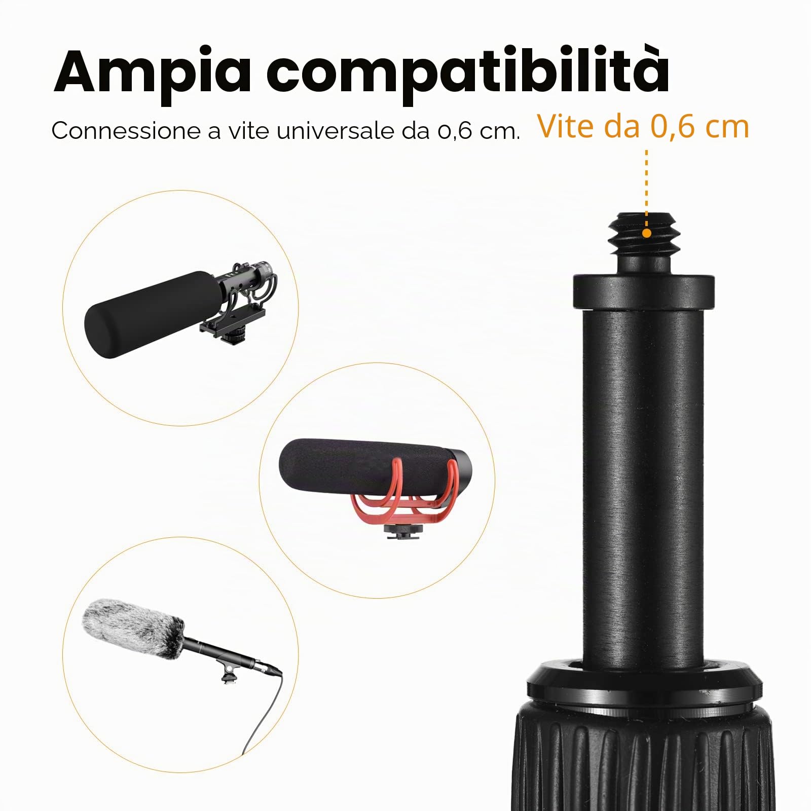 Andoer Braccio microfono a mano braccio microfono allungabile a 6 sezioni in lega di alluminio asta per microfoni viti e filettatura 1/4 pollici con serrature in schiuma Twist Locks lunghezza