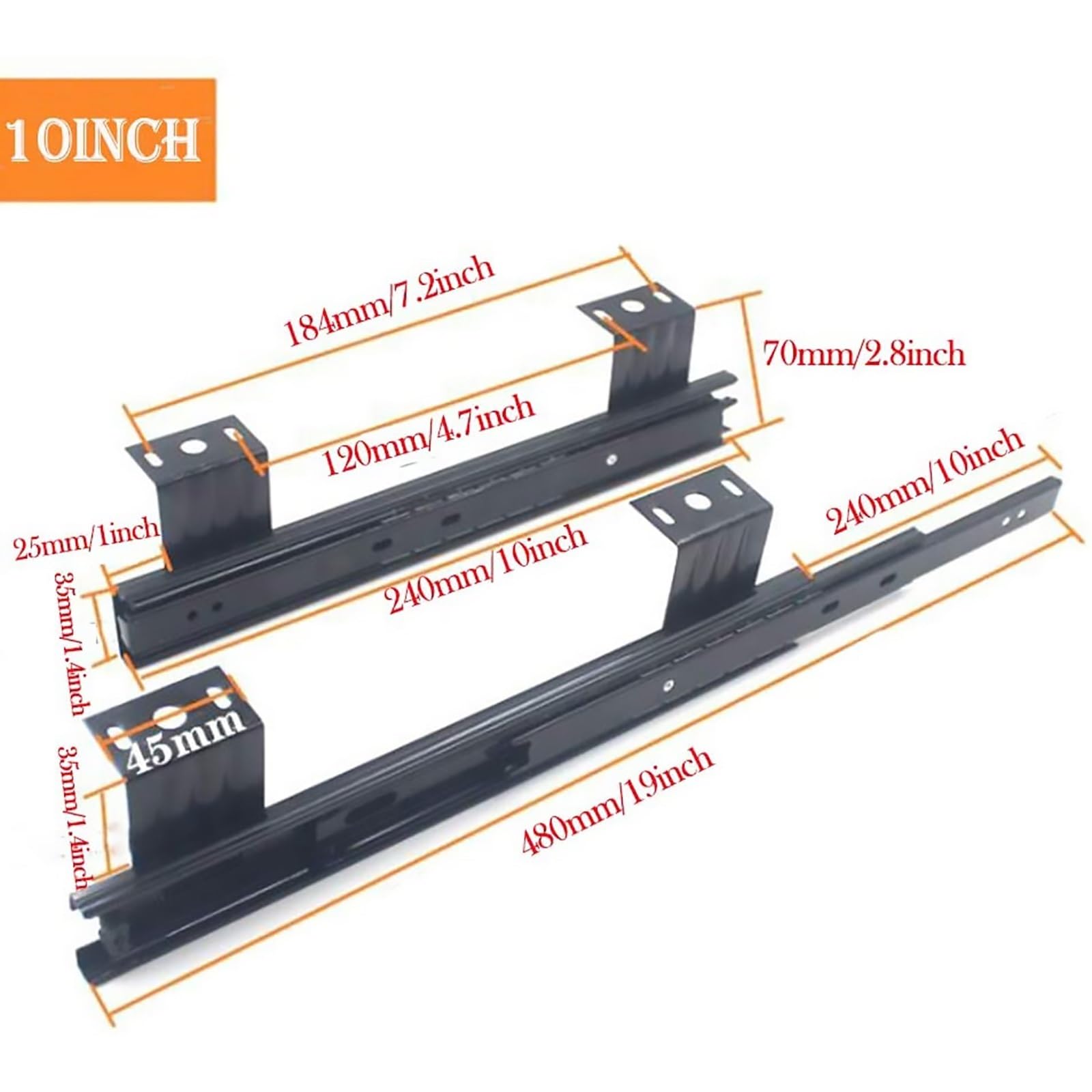 Heavy Duty Drawer Slides Keyboard Shelf Runners Soft Close Undermount Keyboard Tray Slides for Cabinet Furniture Hardware Rails (Color : Black, Size : 240mm(10inch))