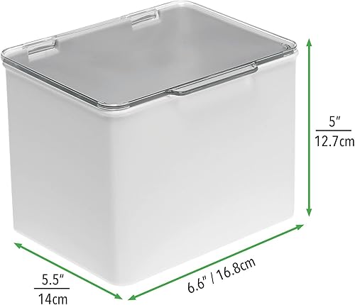 Miniatura 3 de mDesign Caja organizadora de plástico apilable para el hogar, suministros de oficina con tapa con bisagras, para blocs de notas, bolígrafos de gel,