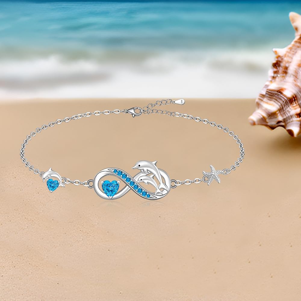 Fenthring Dolphin Gifts Dolphin Bracelet Sterling Silver Infinity Heart Dolphin Bracelets for Women Cute Dolphins Bracelet - Image 4