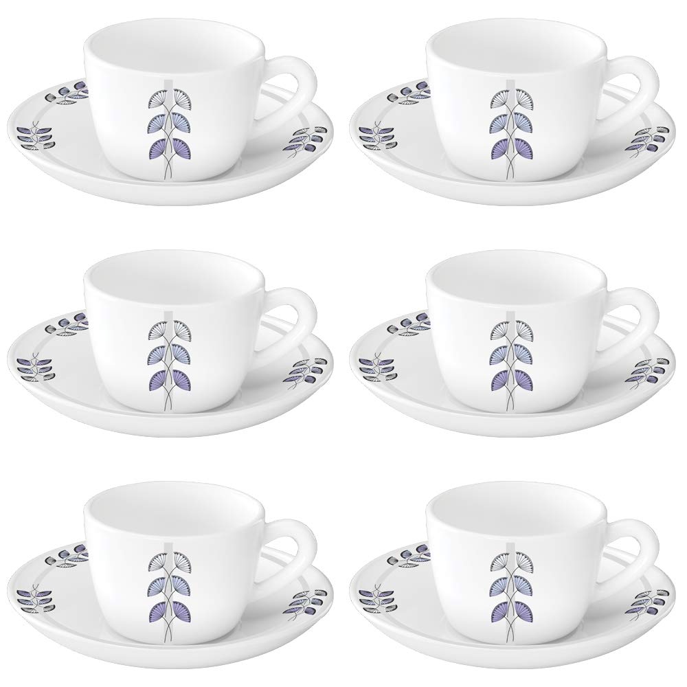 Larah by BOROSIL Floret Cup and Saucer Set, 145ml, 12Pieces , White